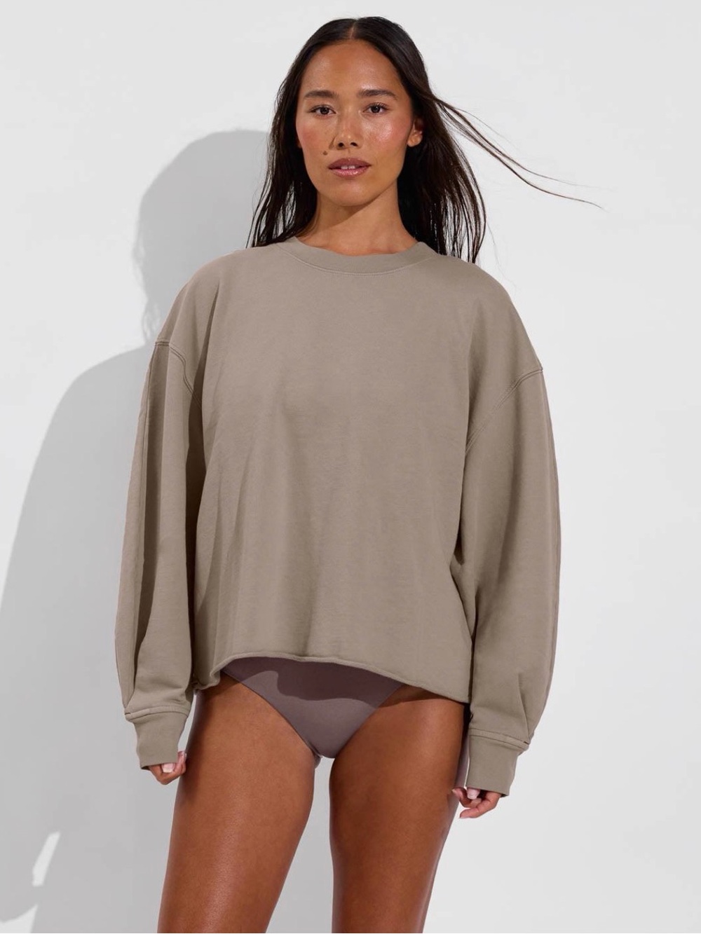 BAYSE Raw Hem Cropped Lounge Sweatshirt Taupe Size L